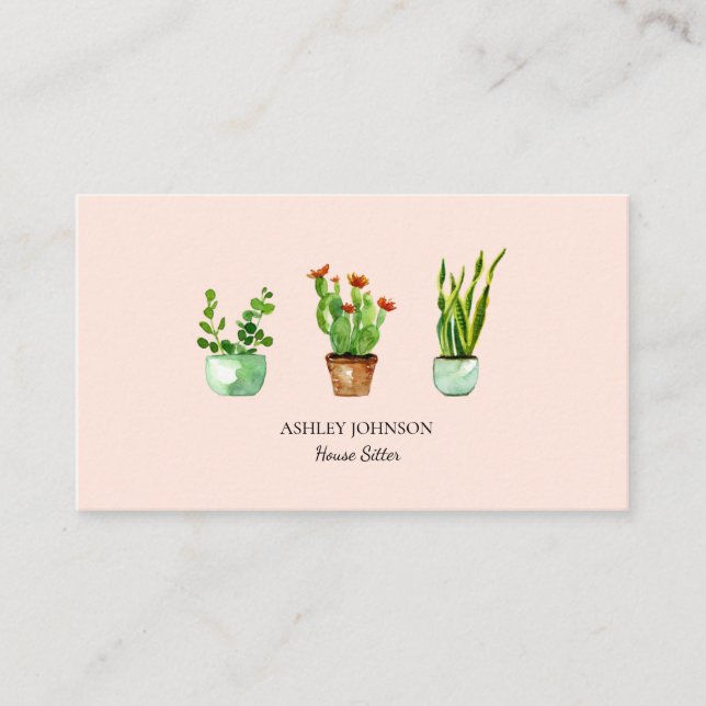 Watercolor House plant | Home sitting Business Card (Front)