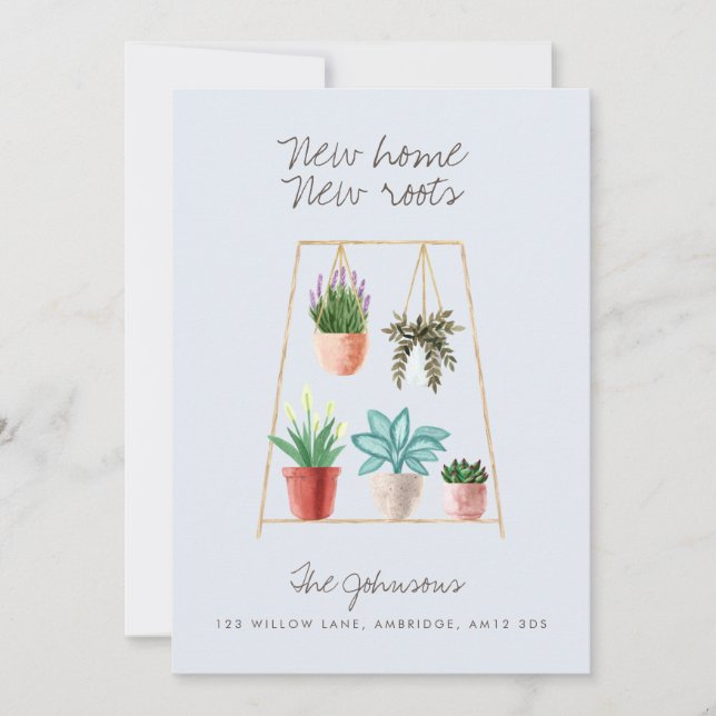 Watercolor House Plants New Home New Roots Moving Announcement (Front)