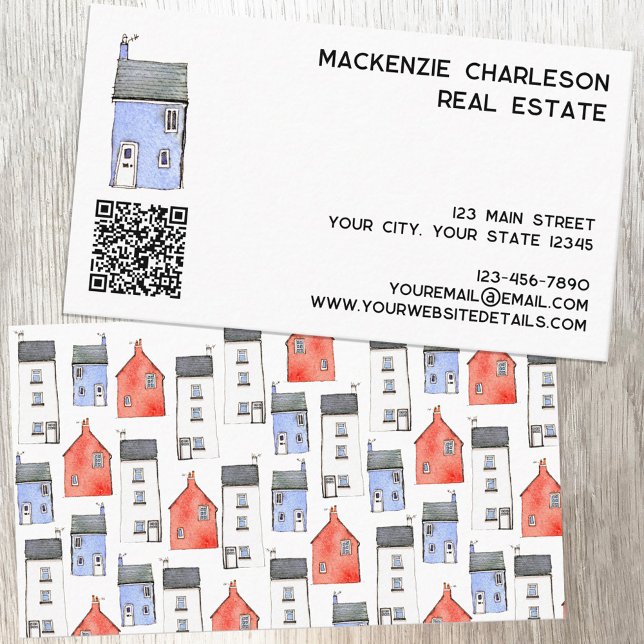 Watercolor House QR code Business Card (Watercolor house QR code business card suitable for real estate agent, builder, home renovation etc)