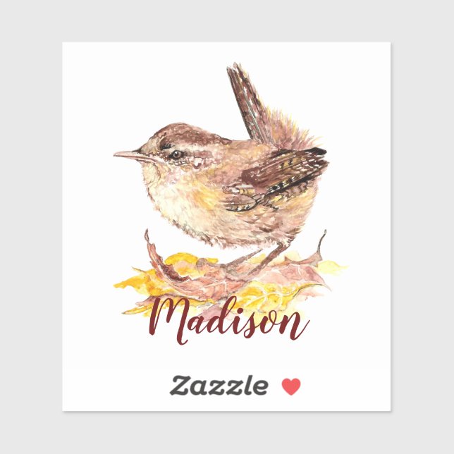 Watercolor House Wren Bird Nature Custom Name (Sheet)
