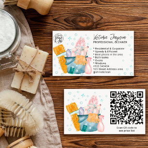 Watercolor housekeeping maid cleaning services business card