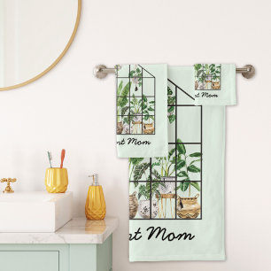 Watercolor Houseplant Best Plant Mum Bath Towel Set