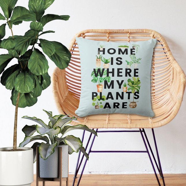 Watercolor Houseplant Gardening Quote Cushion (In situ outdoor)
