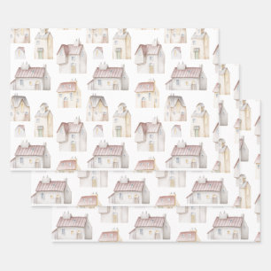 Watercolor Houses Wrapping Paper Sheet