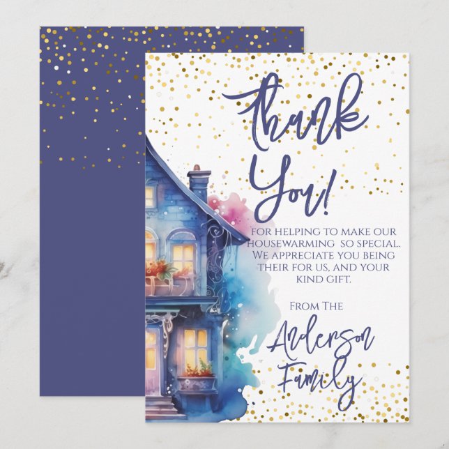 Watercolor Housewarming Party Thank You Card (Front/Back)