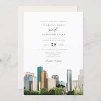 Watercolor Houston Texas City Skyline Wedding