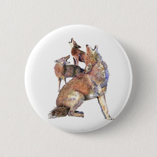 Watercolor Howling Coyote Family Animal 6 Cm Round Badge (Front)