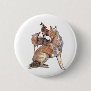 Watercolor Howling Coyote Family Animal 6 Cm Round Badge