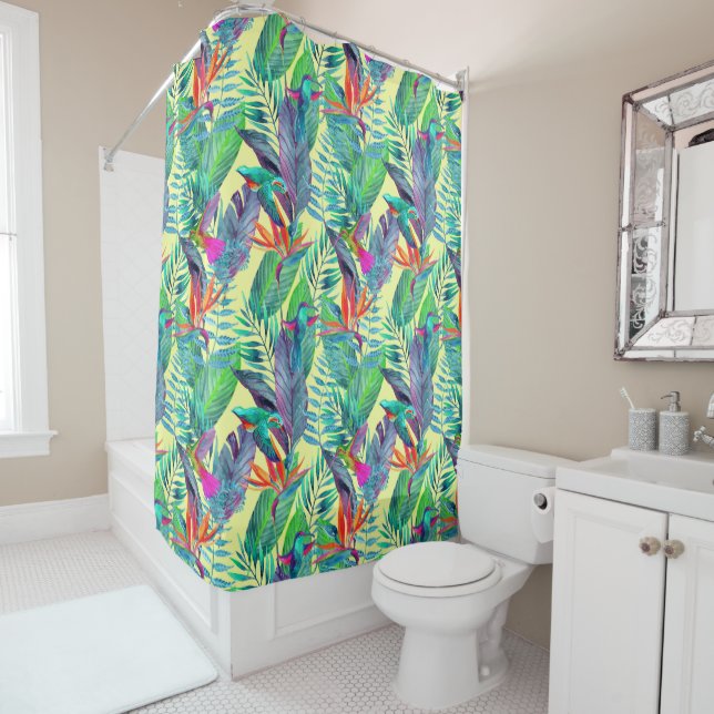 Watercolor Humminbirds In The Jungle Shower Curtain (In Situ)