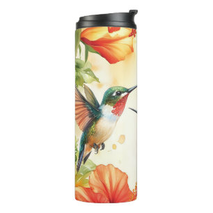 Watercolor Hummingbird and Flowers Design  Thermal Tumbler