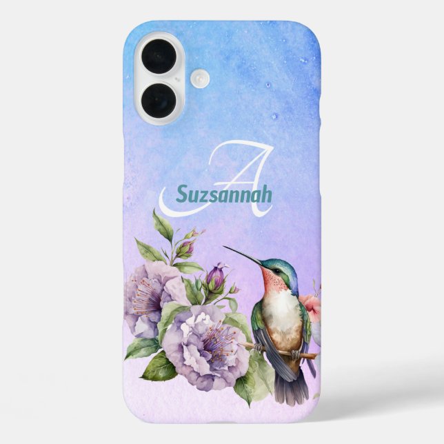  Watercolor Hummingbird and Flowers Personalised  Case-Mate iPhone Case (Back)