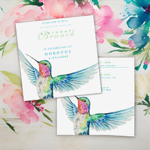Watercolor Hummingbird ANY Birthday Brunch Invitation