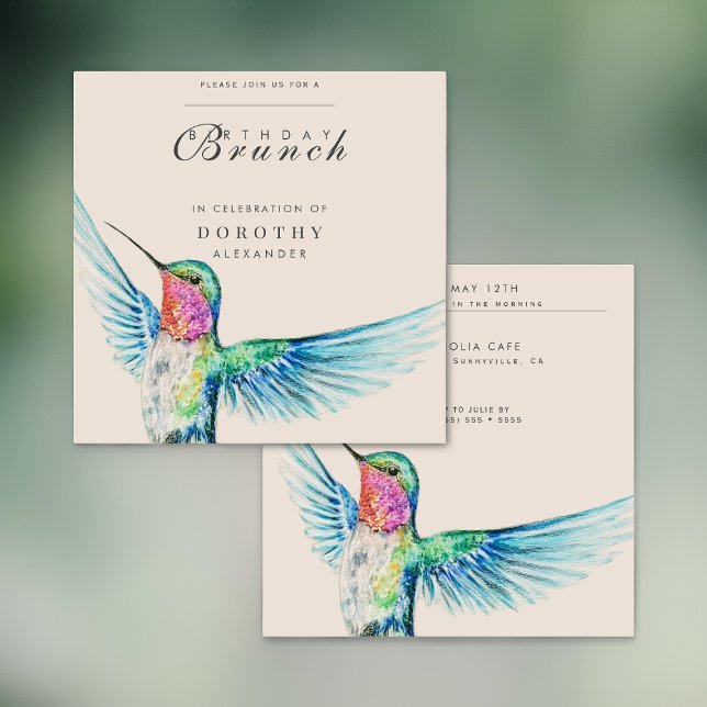 Watercolor Hummingbird ANY Birthday Brunch Invitation (Creator Uploaded)