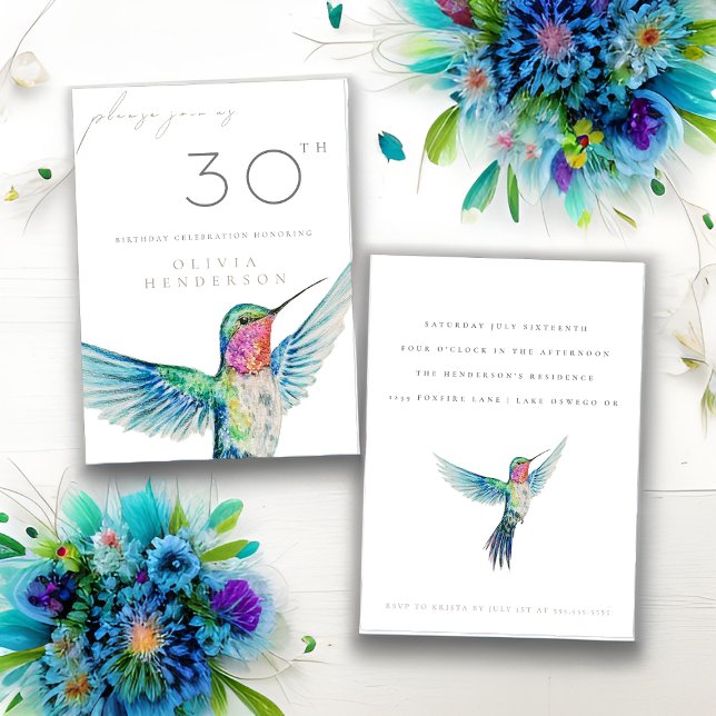 Watercolor Hummingbird ANY Birthday Invitation (Creator Uploaded)