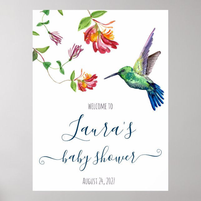 Watercolor Hummingbird Baby Shower Welcome Poster (Front)