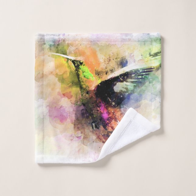 Watercolor hummingbird  bath towel set (Wash Cloth)