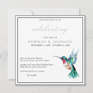 Watercolor Hummingbird Celebration of Life Invitation