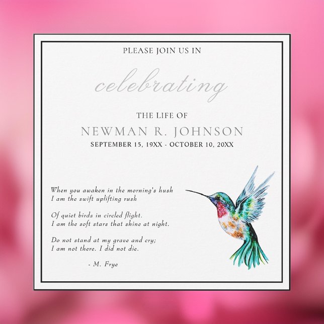 Watercolor Hummingbird Celebration of Life Invitation (Creator Uploaded)