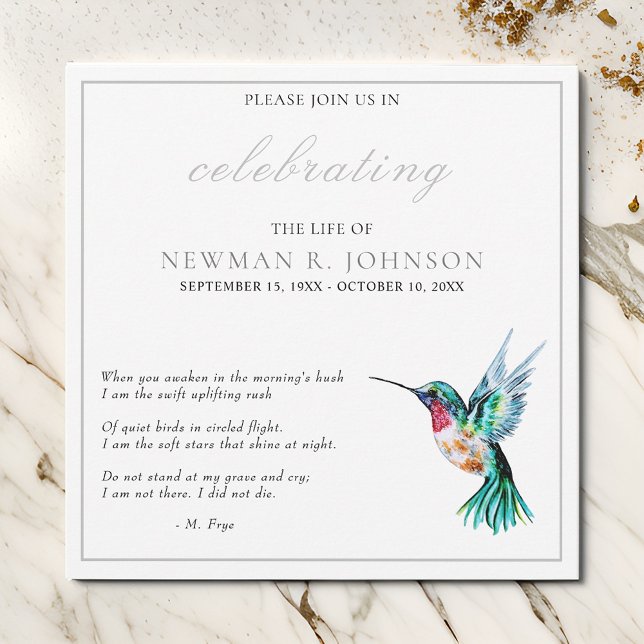 Watercolor Hummingbird Celebration of Life Invitation (Creator Uploaded)