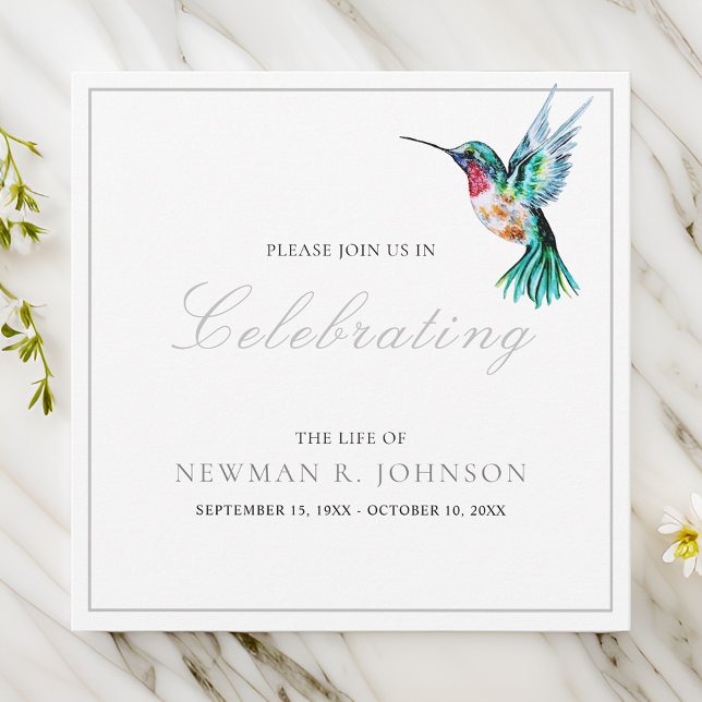 Watercolor Hummingbird Celebration of Life Invitation (Creator Uploaded)