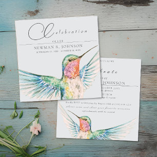 Watercolor Hummingbird Celebration of Life Invitation