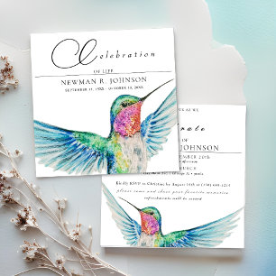 Watercolor Hummingbird Celebration of Life Invitation