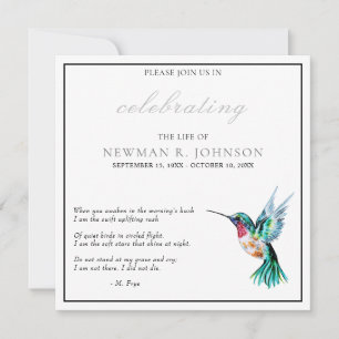 Watercolor Hummingbird Celebration of Life Invitation