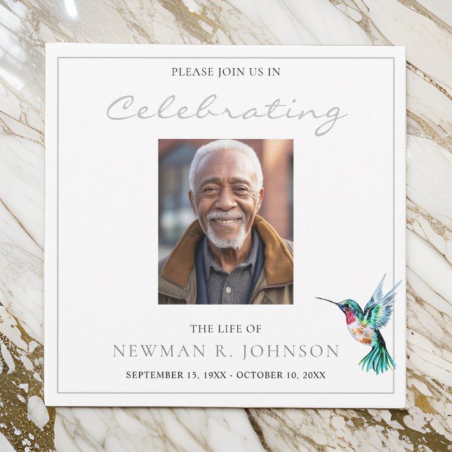 Watercolor Hummingbird Celebration of Life Photo Invitation (Creator Uploaded)
