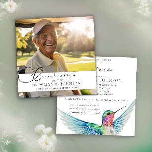 Watercolor Hummingbird Celebration of Life Photo Invitation