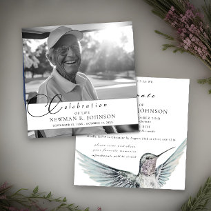 Watercolor Hummingbird Celebration of Life Photo Invitation