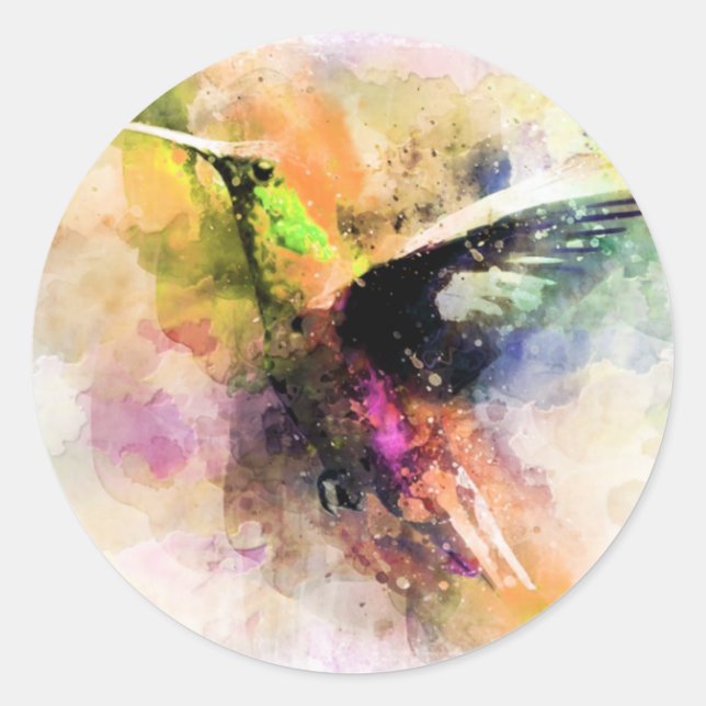 Watercolor hummingbird  classic round sticker (Front)