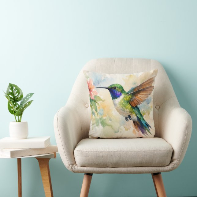 Watercolor Hummingbird Cushion (Chair)