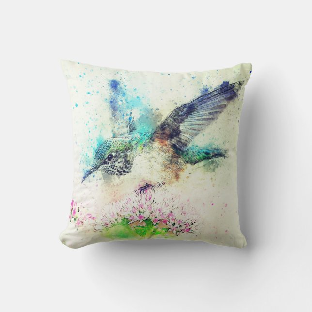 Watercolor Hummingbird  Cushion (Front)