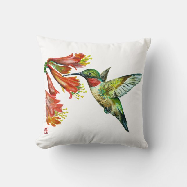 Watercolor Hummingbird Cushion (Front)