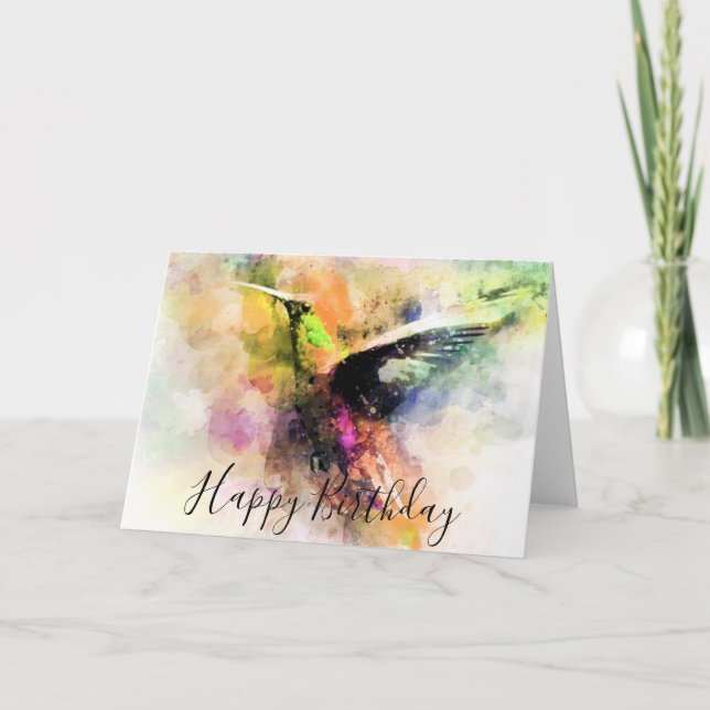 Watercolor hummingbird custom card (Front)