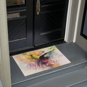 Watercolor hummingbird  doormat