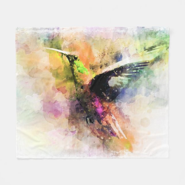 Watercolor hummingbird  fleece blanket (Front (Horizontal))