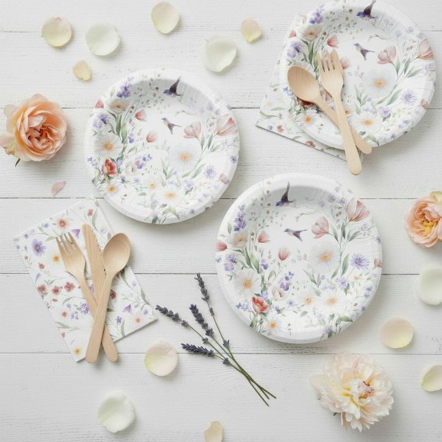 Watercolor Hummingbird Floral Garden Party  Paper Plate (Creator Uploaded)