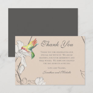 Watercolor Hummingbird Floral Geometric Wedding Thank You Card