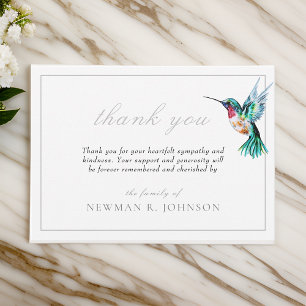 Watercolor Hummingbird Funeral Memorial Thank You Card