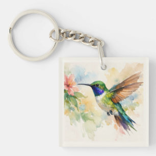Watercolor Hummingbird Key Ring