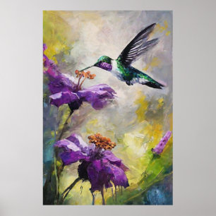 Watercolor Hummingbird Poster – Purple Garden Bird