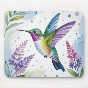 Watercolor Hummingbird & Soft Pastel Dots Mousepad
