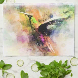 Watercolor hummingbird  tea towel
