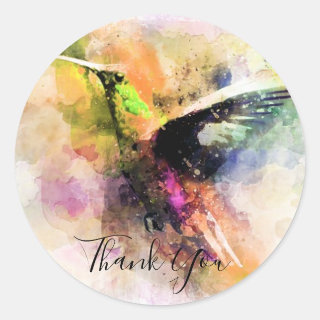 Watercolor hummingbird  thank you  classic round sticker (Front)