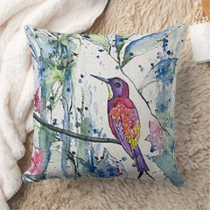 Watercolor Hummingbird Throw Pillow