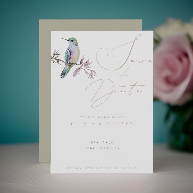 Watercolor Hummingbird Wedding Save the Date Card (Creator Uploaded)