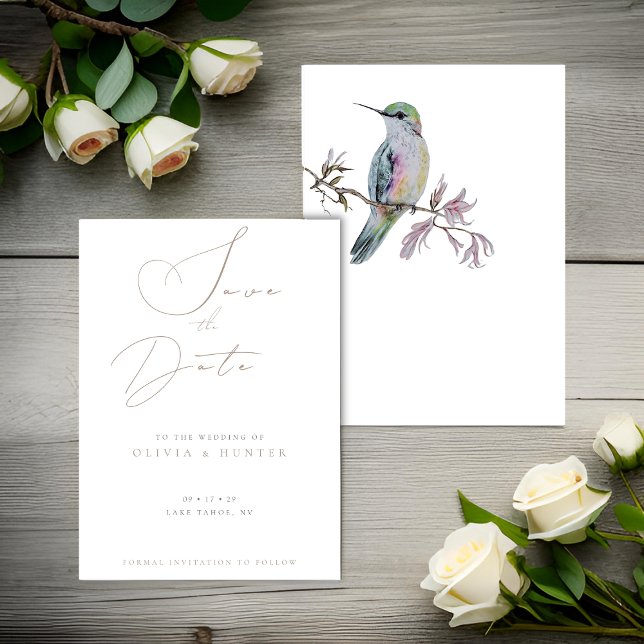 Watercolor Hummingbird Wedding Save the Date Card (Creator Uploaded)