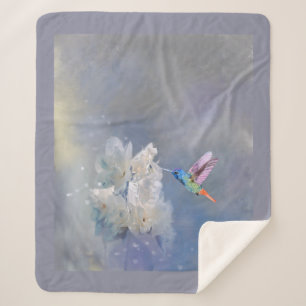 Watercolor Hummingbird White Garden Flower Bird  Sherpa Blanket