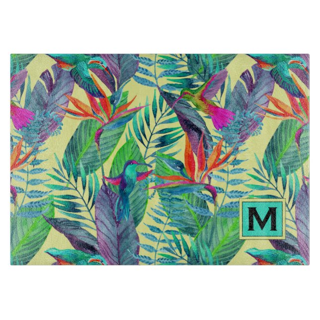 Watercolor Hummingbirds | Add Your Initial Cutting Board (Front)
